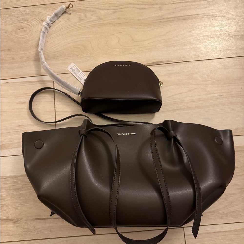 Charles & Keith Chocolate Brown Calla Tote with Removable Pouch
